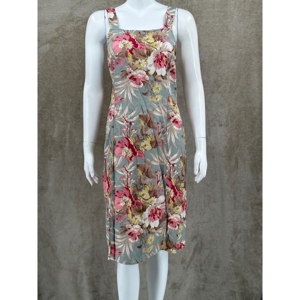 Islander Dress Womens 8 Tan‎ Pink Sleeveless Floral Tropical Hawaiian Vacation